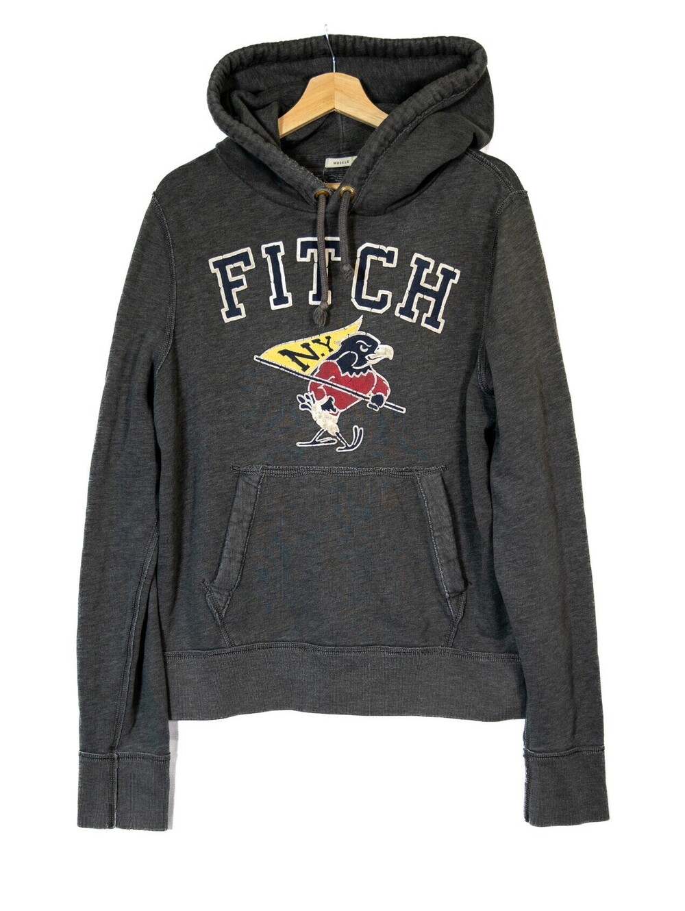 Abercrombie & Fitch Pull Over Graphic Hoodie Gray Sweatshirt NY Bird Men's L